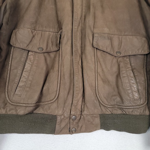 STRUCTURE VINTAGE BROWN GENUINE LEATHER BOMBER JACKET MENS LARGE FULL ZIP Y2K - Picture 3 of 16